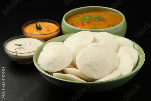 Traditional breakfast of South India IDLY served with sambar & Chutney