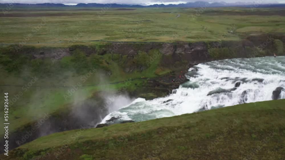 Gullfoss waterfalls in Iceland with drone video pulling out. Gullfoss waterfalls in Iceland with drone video pulling out.
