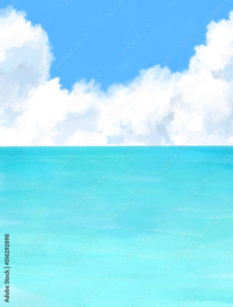 海と入道雲の背景イラスト