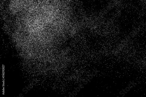 Abstract white grainy texture isolated on black background. Dust overlay textured. Grain noise particles. Snow effects. Design element. Vector illustration, EPS 10. 