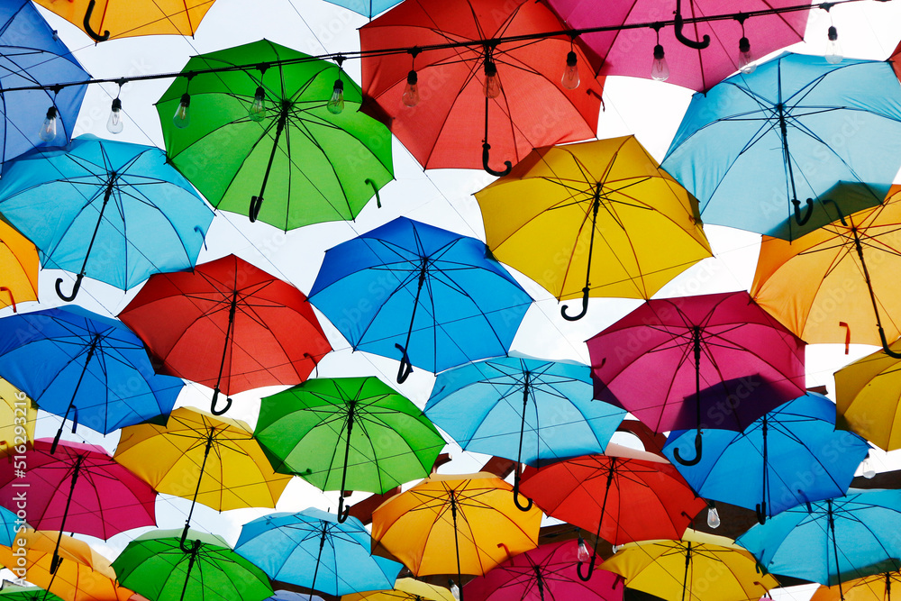 Colorful umbrellas used as a decoration over a walkway