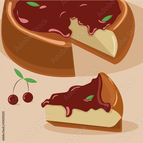 image of a cherry cheesecake with a piece cut off