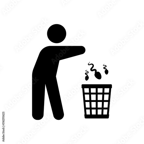 An abstract sign of throwing sperm into trash basket.