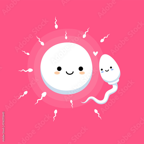The Cute Sperm and Cute Ovum in pink background.