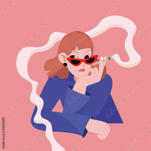 cool girl with glasses with a cigarette