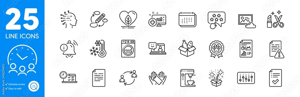 Outline icons set. User communication, Smile and Ranking star icons. Medical analytics, Keywords, Coffee maker web elements. Laundry, Information bell, Fireworks signs. Freezing. Vector Outline icons set. User communication, Smile and Ranking star icons. Medical analytics, Keywords, Coffee maker web elements. Laundry, Information bell, Fireworks signs. Freezing. Vector