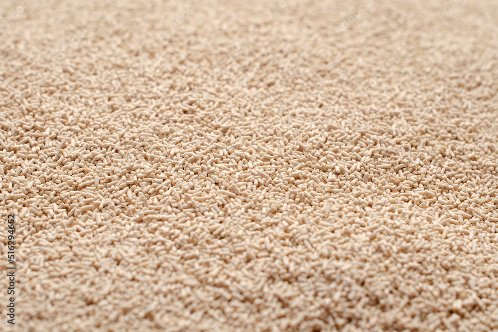 Background, texture from dry granular yeast, top view. Active dry yeast, top view. Heap of dry yeast granules, texture. Dry yeast is used in baked goods. Background for use on the label. Background, texture from dry granular yeast, top view. Active dry yeast, top view. Heap of dry yeast granules, texture. Dry yeast is used in baked goods. Background for use on the label.