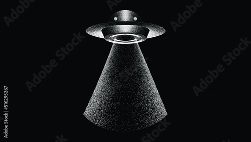 Unidentified flying object in space. Flying saucer with noise texture .Vector illustration