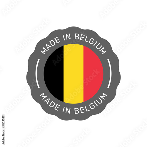 Made in Belgium colorful vector badge. Label sticker with Belgian flag.