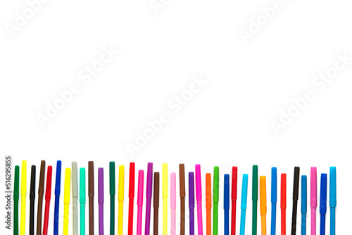 Multicolored felt-tip pens on an isolated white background. Back to school. 