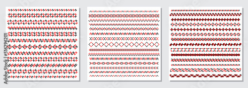 Set of traditional Ukrainian embroidery art, ethnic border ornament vyshyvanka