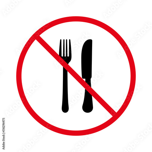 Ban Restaurant Cutlery for Dinner Black Silhouette Icon. Forbid Dining Knife and Fork Silverware Pictogram. Prohibit Fork and Knife Stop Symbol. No Allow Dishware Sign. Isolated Vector Illustration