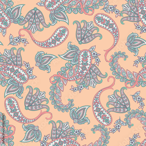 Paisley vector seamless pattern. Fantastic flower  leaves. Textile bohemian print. Batik painting. Vintage