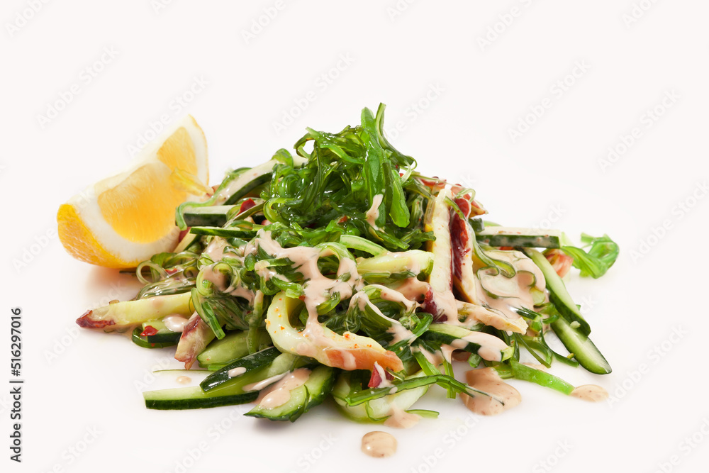 Fried chicken with vegetables, fast food. Photo of food on a white background
