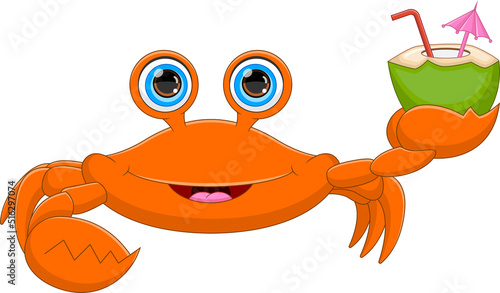 cartoon cute crab with coconut drink
