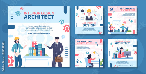 Architect or Engineer Social Media Post Template Flat Cartoon Background Vector Illustration