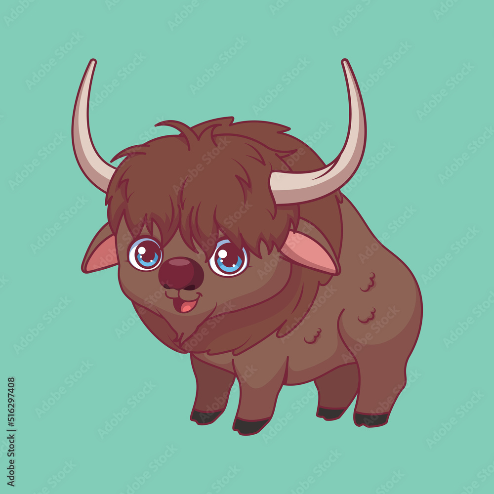 Fototapeta premium Illustration of a cartoon bison on colorful background
