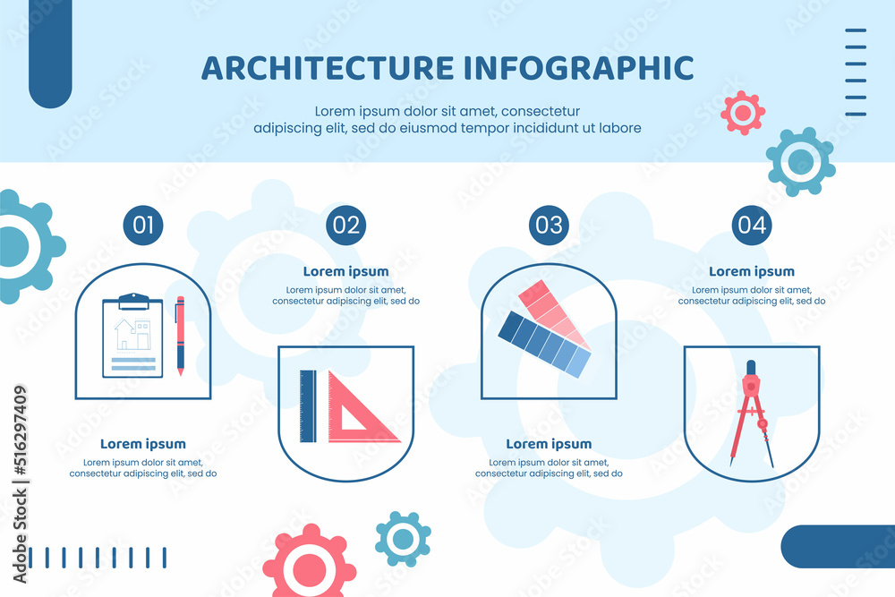 Architect or Engineer Infographic Template Flat Cartoon Background Vector Illustration