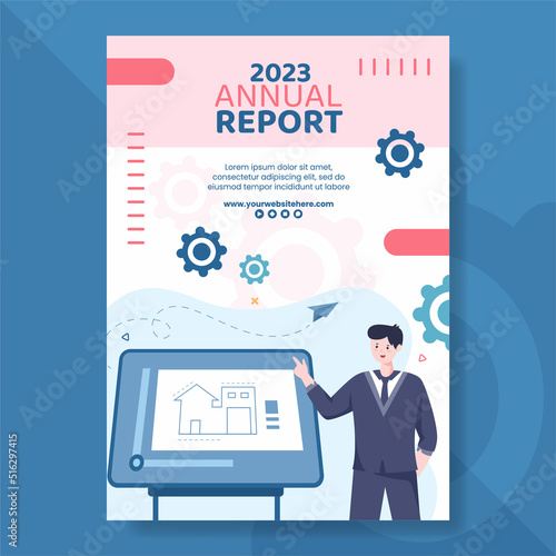 Architect or Engineer Annual Report Template Flat Cartoon Background Vector Illustration