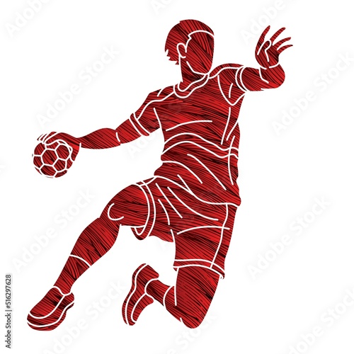 Graffiti Handball Sport Male Player Action Cartoon Graphic Vector