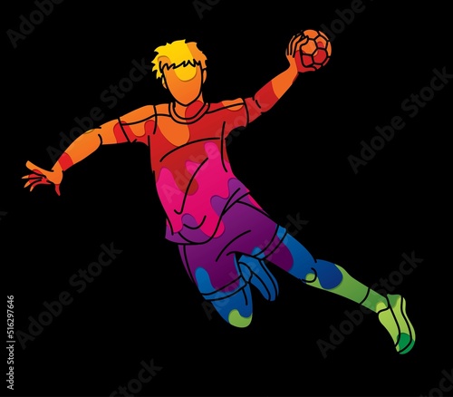 Graffiti Handball Sport Male Player Action Cartoon Graphic Vector