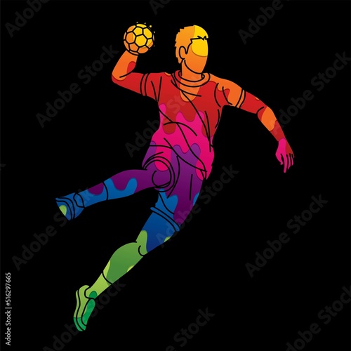 Graffiti Handball Sport Male Player Action Cartoon Graphic Vector