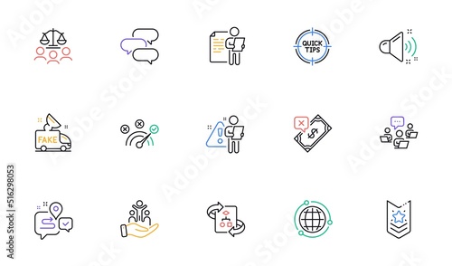 Job interview, Search employee and Shoulder strap line icons for website, printing. Collection of Inclusion, Talk bubble, Loud sound icons. Court jury, Tips, Journey web elements. Vector