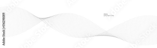 Grey dots in motion vector abstract background, particles array wavy flow, curve lines of points in movement, technology and science illustration.