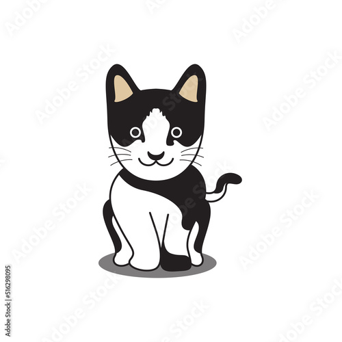 Cat Black and White Cartoon Vector and Icon