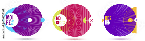 Graphic design elements vector set, moire trendy layouts with circles, posters and covers abstract modern art, optical art banners.
