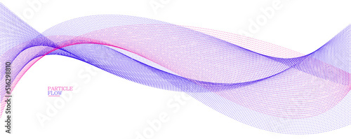 Tranquil vector abstract background with wave of flowing particles, easy and soft smooth curve lines dots in motion, airy and relaxing illustration.