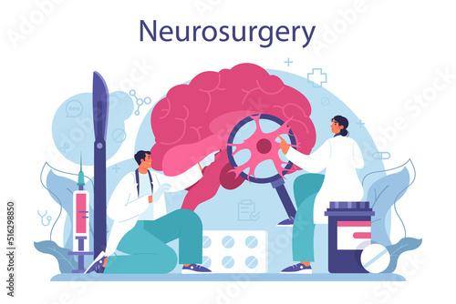 Neurosurgeon concept. Doctor examine and treat human brain