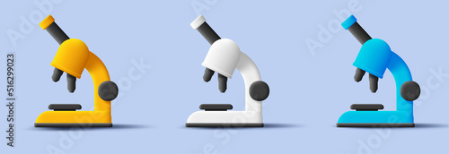 microscope icons set, 3d render illustration, science microbiology. Vector illustration