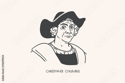 Portrait of Christopher Columbus. Spanish navigator, traveler and discoverer of America. Vector illustration on a light isolated background.