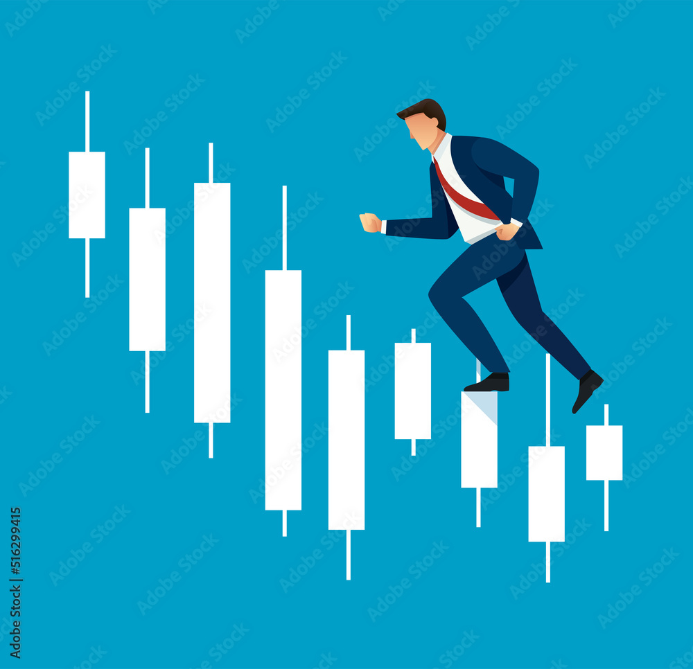 Businessman running on financial bar graph vector illustration Businessman running on financial bar graph vector illustration