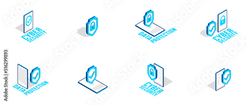 Electronic data protection and cyber security vector isometric conceptual illustration, isolated on white, mobile app antivirus internet fraud protection personal information.
