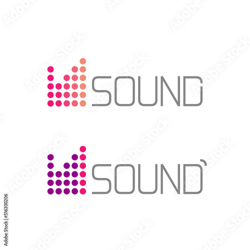 Music voice logo vector or audio sound wave dits for dj or radio record logotype, frequency equalizer or amplifier soundwave digital colorful icon, signal or pulse impulse label image