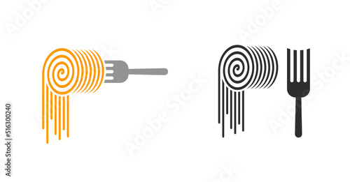 Fork pasta spaghetti noodles isolated logo vector for restaurant graphic shape and chinese cuisine logotype illustration closeup cut out clipart image