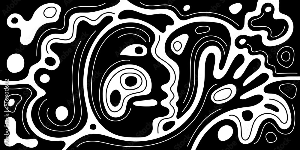 Abstract creature, stylized face, vector design, black and white Abstract creature, stylized face, vector design, black and white