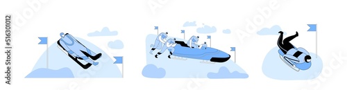 Set Bobsleigh and Skeleton Winter Sport Competition. Outdoors Athletics Sports Activity Concept. Sportsmen Challenge
