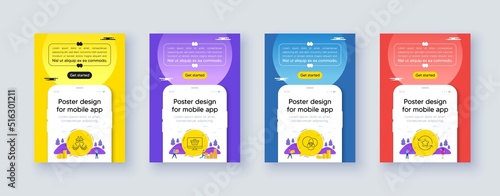 Simple set of Ship, Euler diagram and Web shop line icons. Poster offer design with phone interface mockup. Include Loyalty points icons. For web, application. Vector