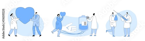 Wallpaper Mural Blood Donation. Male, Female Characters in Medical Uniform Making Lifeblood Transfusion from Human Hand to Container Torontodigital.ca