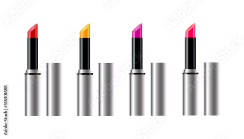 Colorful lipstick mockup, cosmetic package design. Vector illustration