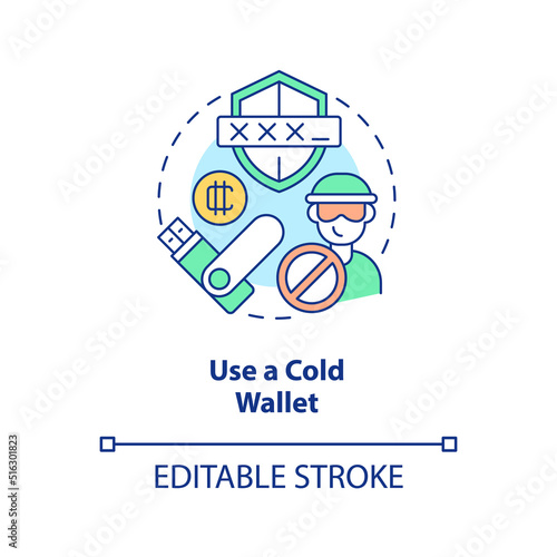 Use cold wallet concept icon. Hardware for trader. Cryptocurrency security abstract idea thin line illustration. Isolated outline drawing. Editable stroke. Arial, Myriad Pro-Bold fonts used