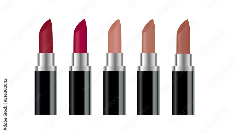 Obraz premium Red lipstick mockup, cosmetic package design. Vector illustration