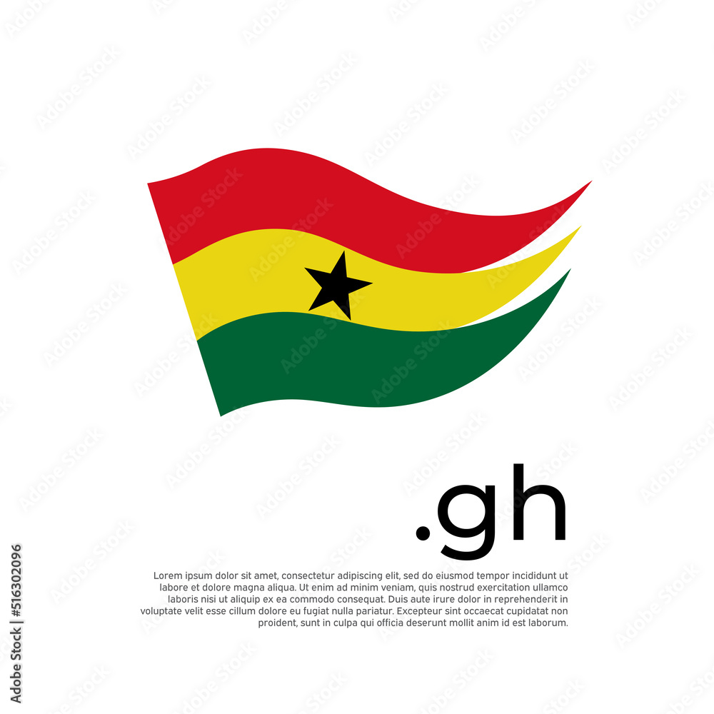 Ghana flag. Vector stylized design national poster on a white background. Ghanaian flag painted with abstract brush strokes with gh domain, place for text. State patriotic banner of ghana, cover Ghana flag. Vector stylized design national poster on a white background. Ghanaian flag painted with abstract brush strokes with gh domain, place for text. State patriotic banner of ghana, cover