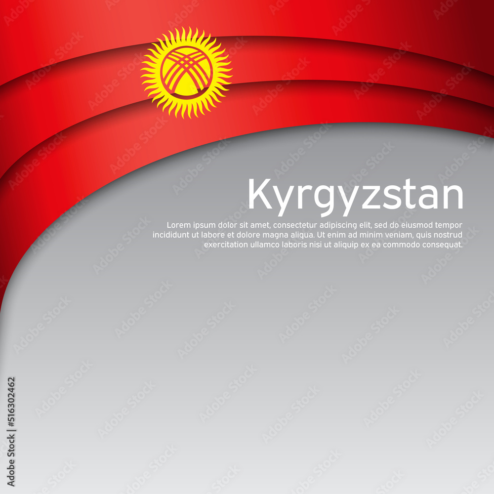 Abstract waving Kyrgyzstan flag. National kyrgyz poster. Creative background for design of patriotic holiday card. State kyrgyzstan patriotic cover, flyer. Paper cut style. Vector design