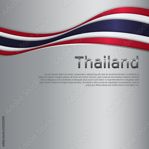 Abstract waving Thailand flag. National thai poster. Creative metal background for design of patriotic holiday card. State thailand patriotic cover, flyer. Paper cut style. Vector tricolor design