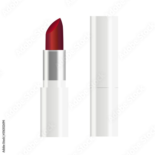 Blank white opened and closed lipstick tube mock up, isolated, 3d rendering. Empty fondant plastic casing mockup, front view. Clear woman cosmetic for beauty mokcup template.