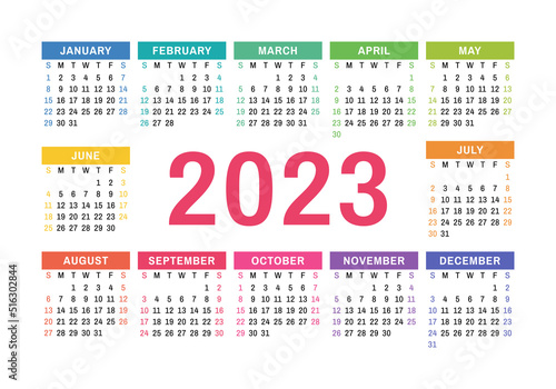 Vector calendar 2023 year. Landscape design. English horizontal wall or pocket calender template